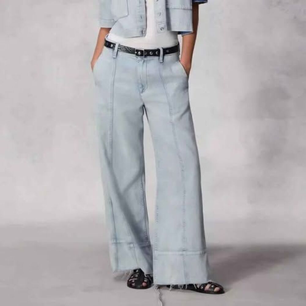 rag & bone Pale Blue Wide-Leg Denim Jeans